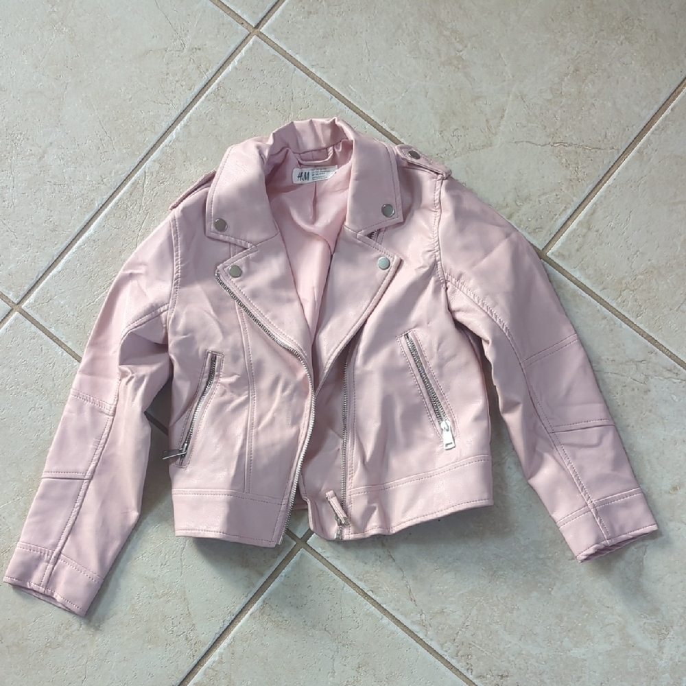 H&M Pink Leather Moto Jacket Girls Size 7